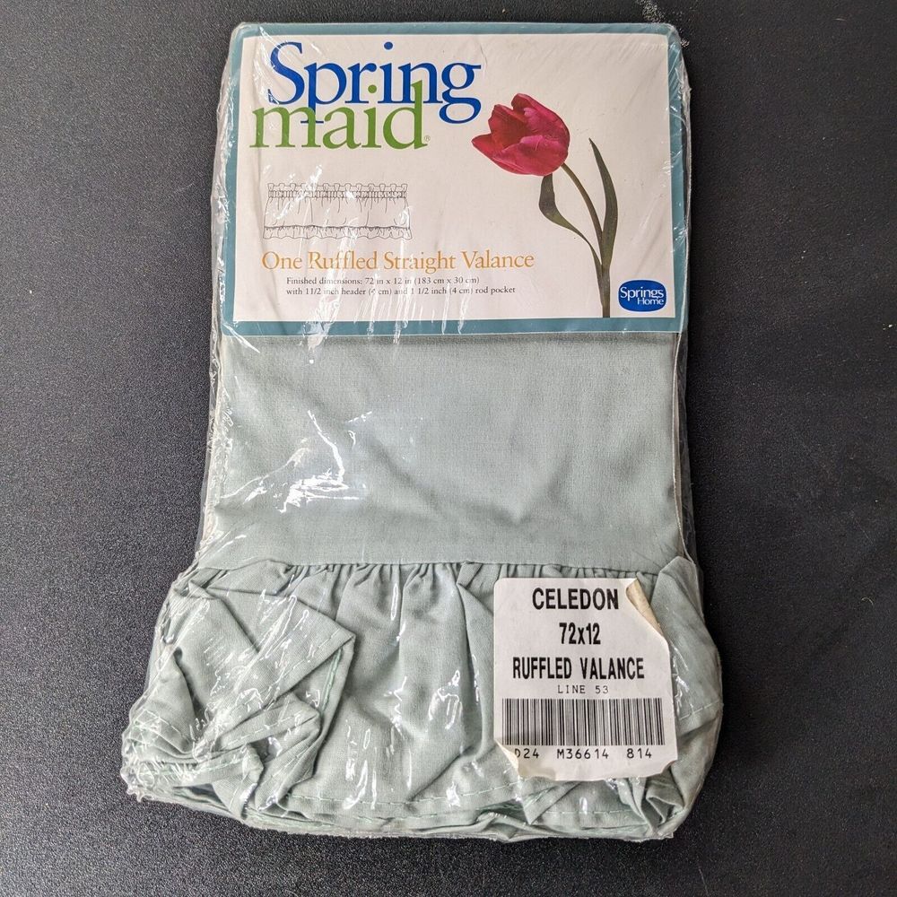Vintage Springmaid Valance Green Ruffled Straight‎ 72x12 Celedon